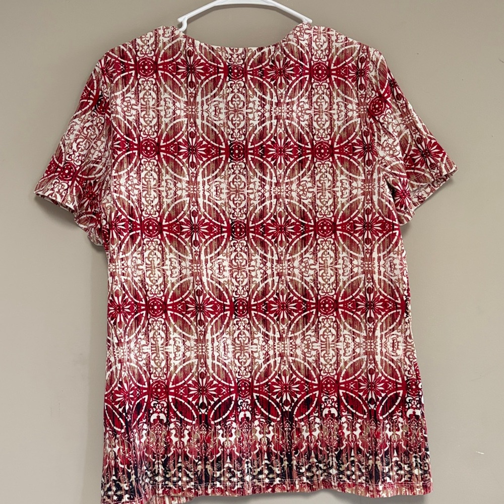 Christopher & Banks Red and White Geometric Short Sleeve Top - Picture 5 of 6